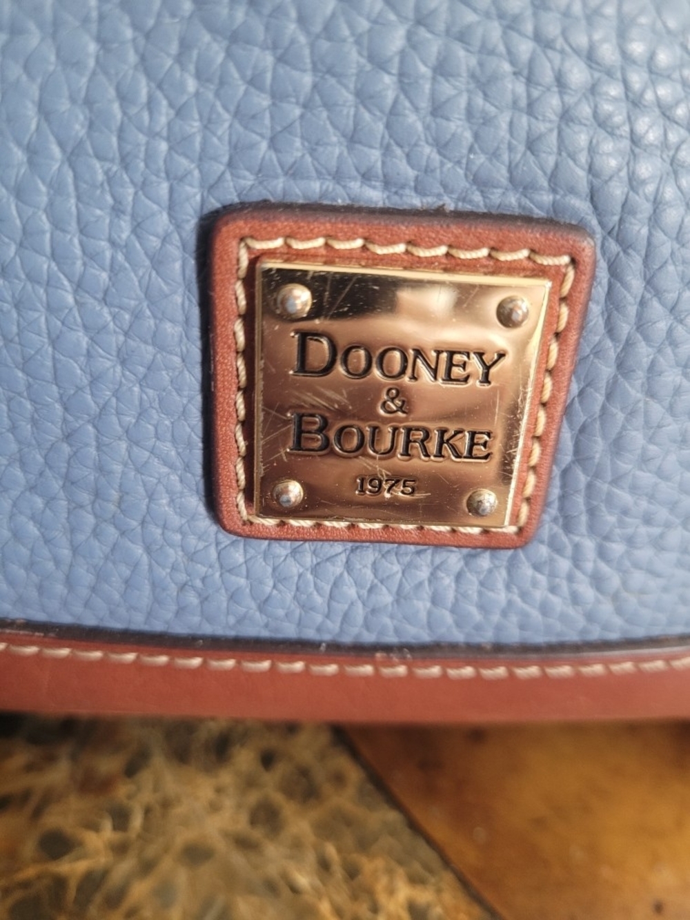 Dooney & Bourke Blue Leather Satchel with Brown Trim - Picture 9 of 11